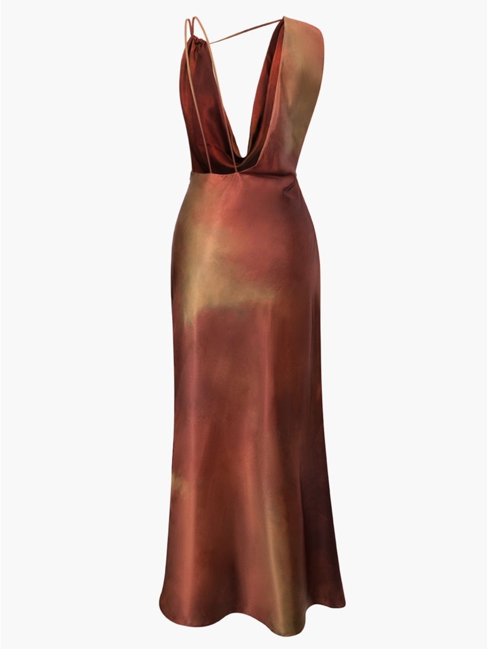 Sleek Rust Satin Maxi Dress with Cowl Neck - Picture 2 of 4